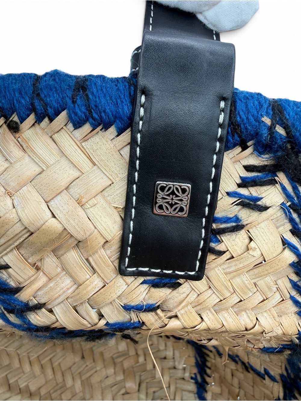 Loewe Paula’s Ibiza Embroidered Anagram Basket Tote Natural Black & Blue Raffia - Picture 2 of 11